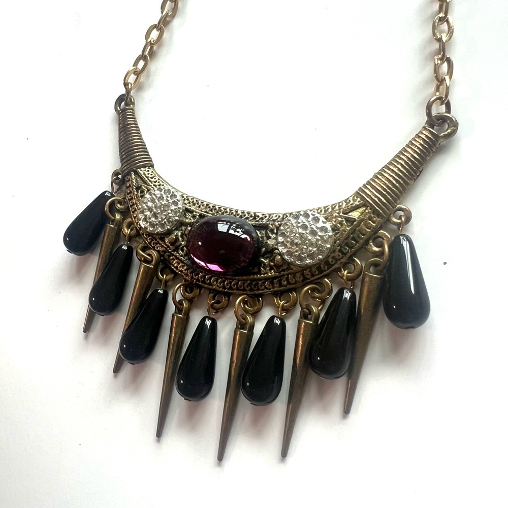 Free People Chic Gold and Black choker Teardrop Necklace goth spikes purple